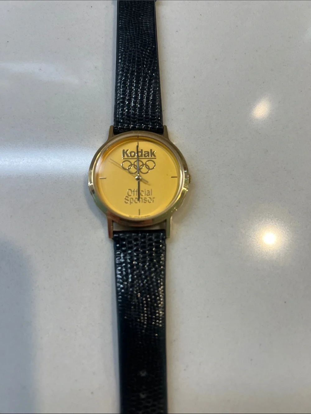 Kodak Vintage 90's Gold Tone Dial Black Leather Strap Watch
